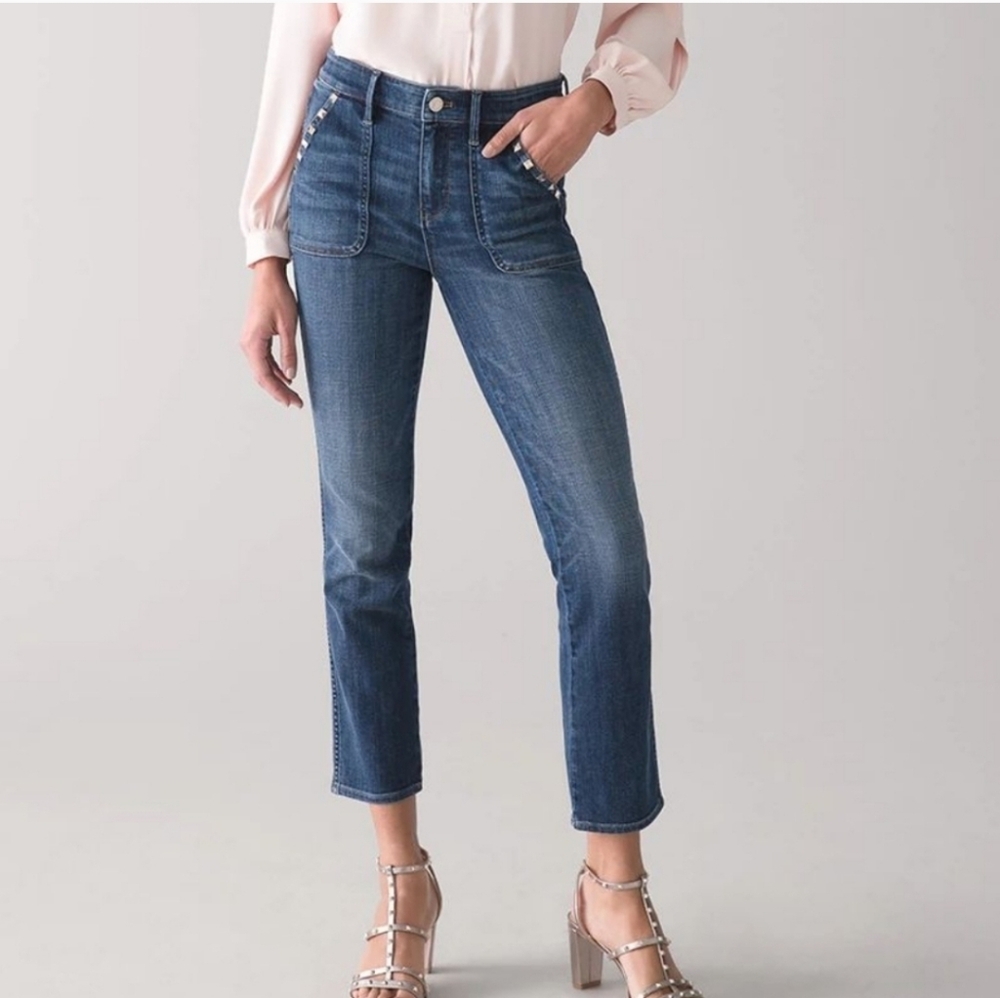 NWT WHBM High-Rise Everyday Soft Denim Studded Cropped Jeans, 10 - Picture 2 of 12